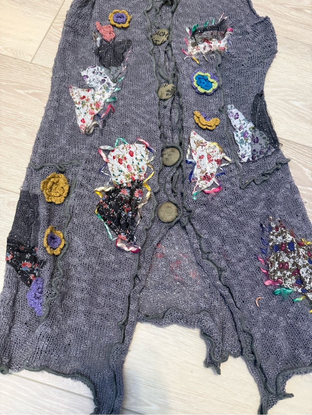 Vintage Mechant Mixed Textile Open Weave Sweater Vest/Tunic or Dress (M) - Picture 6 of 6